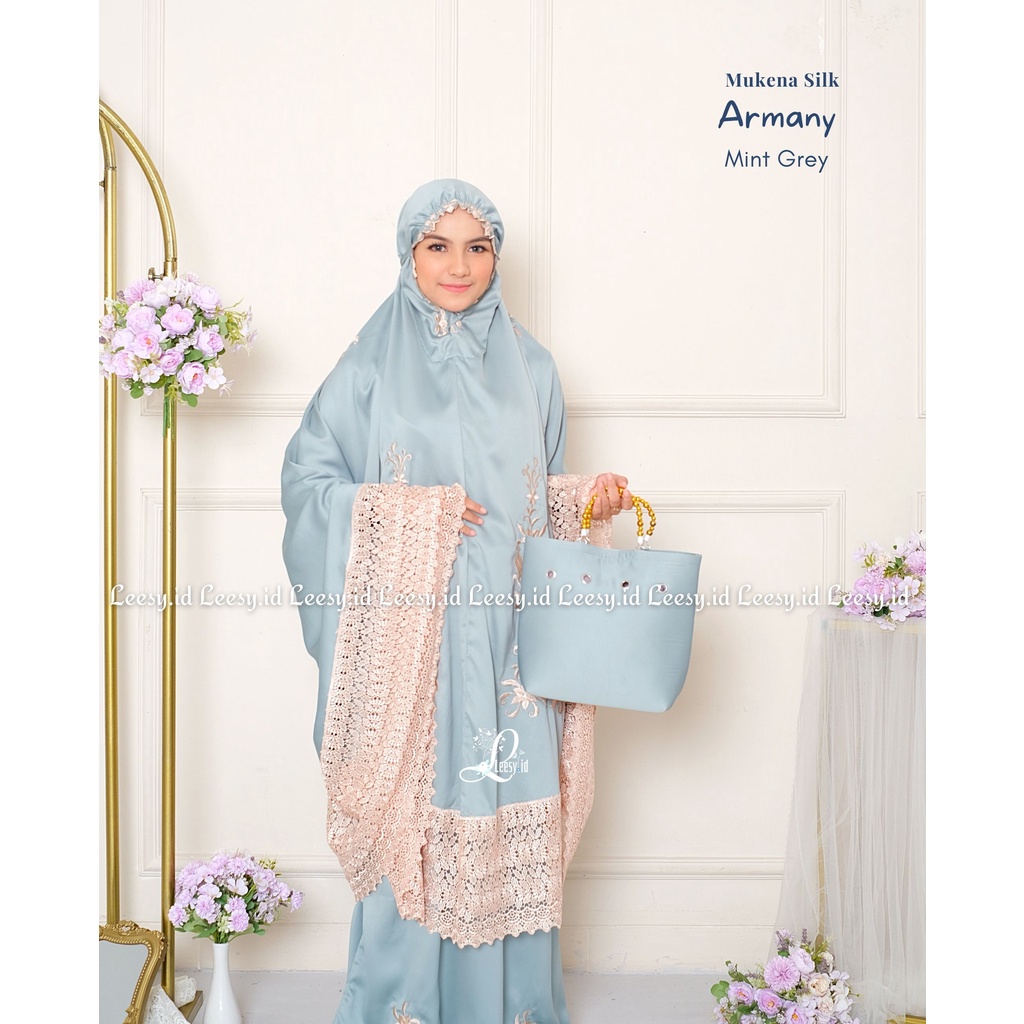 Mukena Dewasa Bordir Satin Motif Armany muken cantik,mukena adem,mukena viral,mukena kekinian,mukena