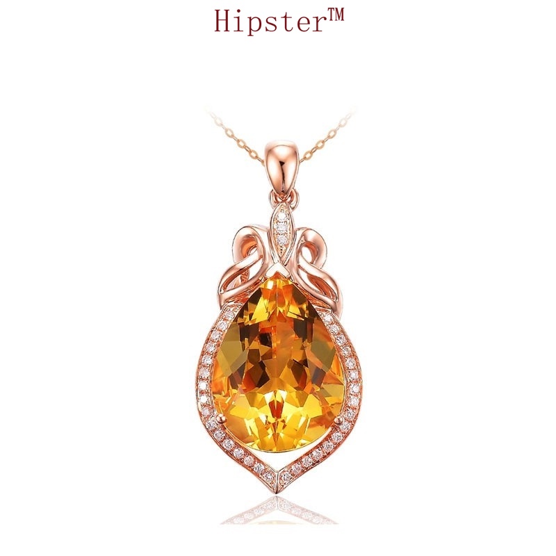 New Product Best-Selling Fashion Trend 18K Rose Gold Yellow Diamond Pendant Colored Gems Necklace