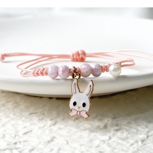 [Big Sale]1 Pcs Gelang Wanita Korea Gelang Couple Sahabat Manik Tali  Braided Bracelet/Friendship Adjustable Fashion Aksesoris-Kepala Kelinci
