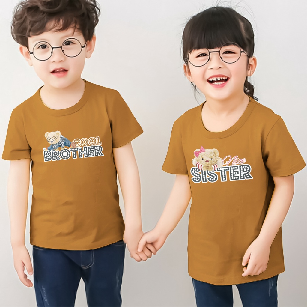 Kaos Couple Anak 1-12 Tahun Laki Laki Perempuan Unisex Sibling Tee Series Cool Bro &amp; Nice Sis