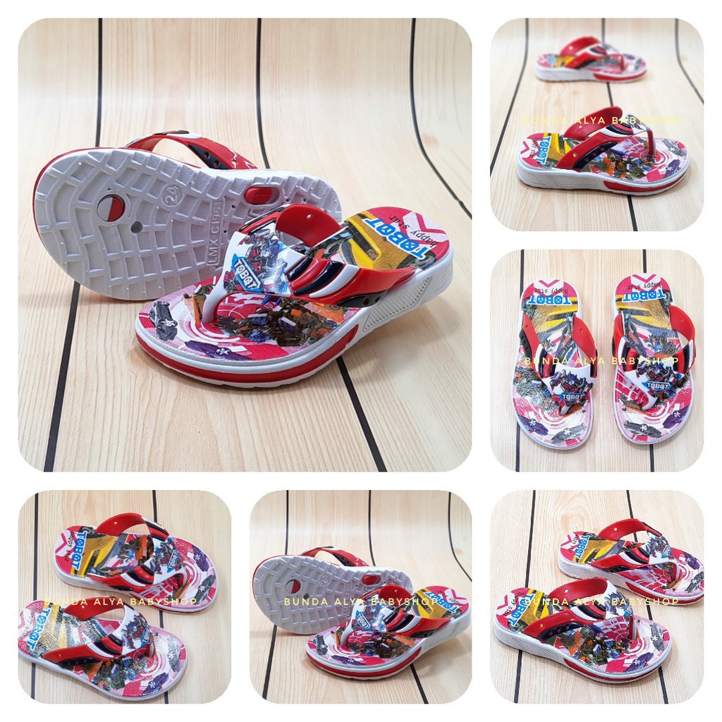 Sandal Anak Laki Jepit Usia 1 2 3 4 5 Tahun Size 24 - 35 - Sandal Anak Cowok Robot MERAH Karet Anti Licin