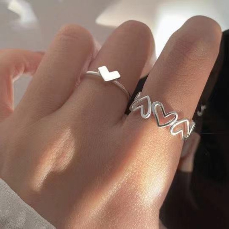 Hollow keluar cinta hati berbentuk cincin wanita terbuka cincin niche desain in profil tinggi gambar