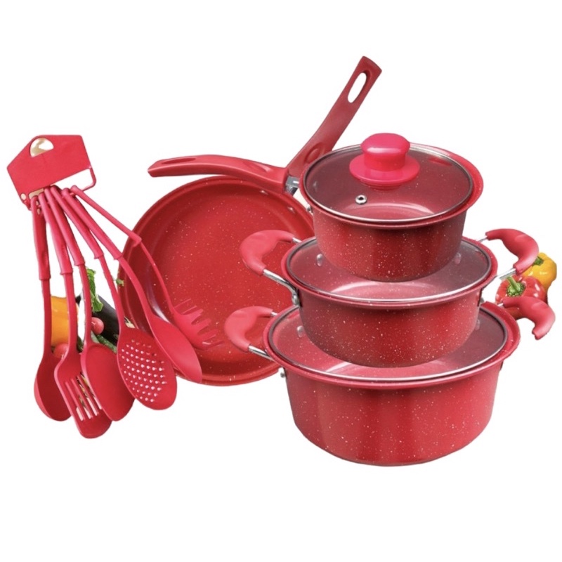 COOKWARE SET 13PCS - PERALATAN MASAK PANCI SET - PANCI SET SPATULA TEFLON HIGH QUALITY ANTI LENGKET - SOUVENIR PANCI SET