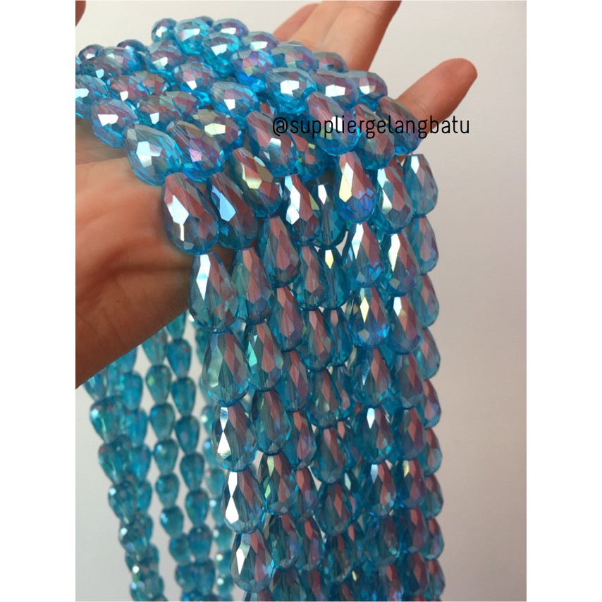 kristal Tetes ceko 15mm x 10mm BIRU SOFT bahan gelang kalung PREMIUM aksesoris fashion supplier