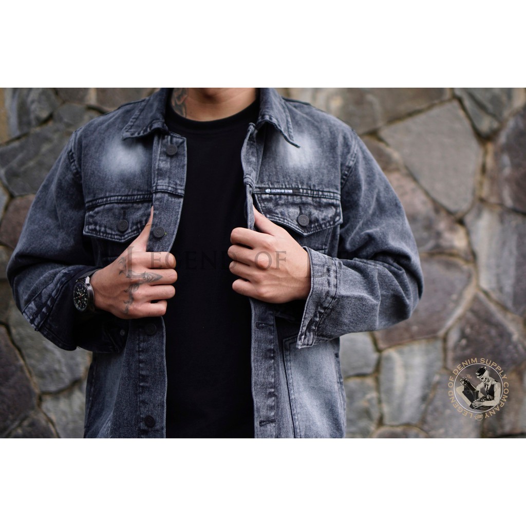 Seri ILRJS333 Jacket Spray Jeans pria distro jaket jeans spray cowok Grey Stone Legend of Denim