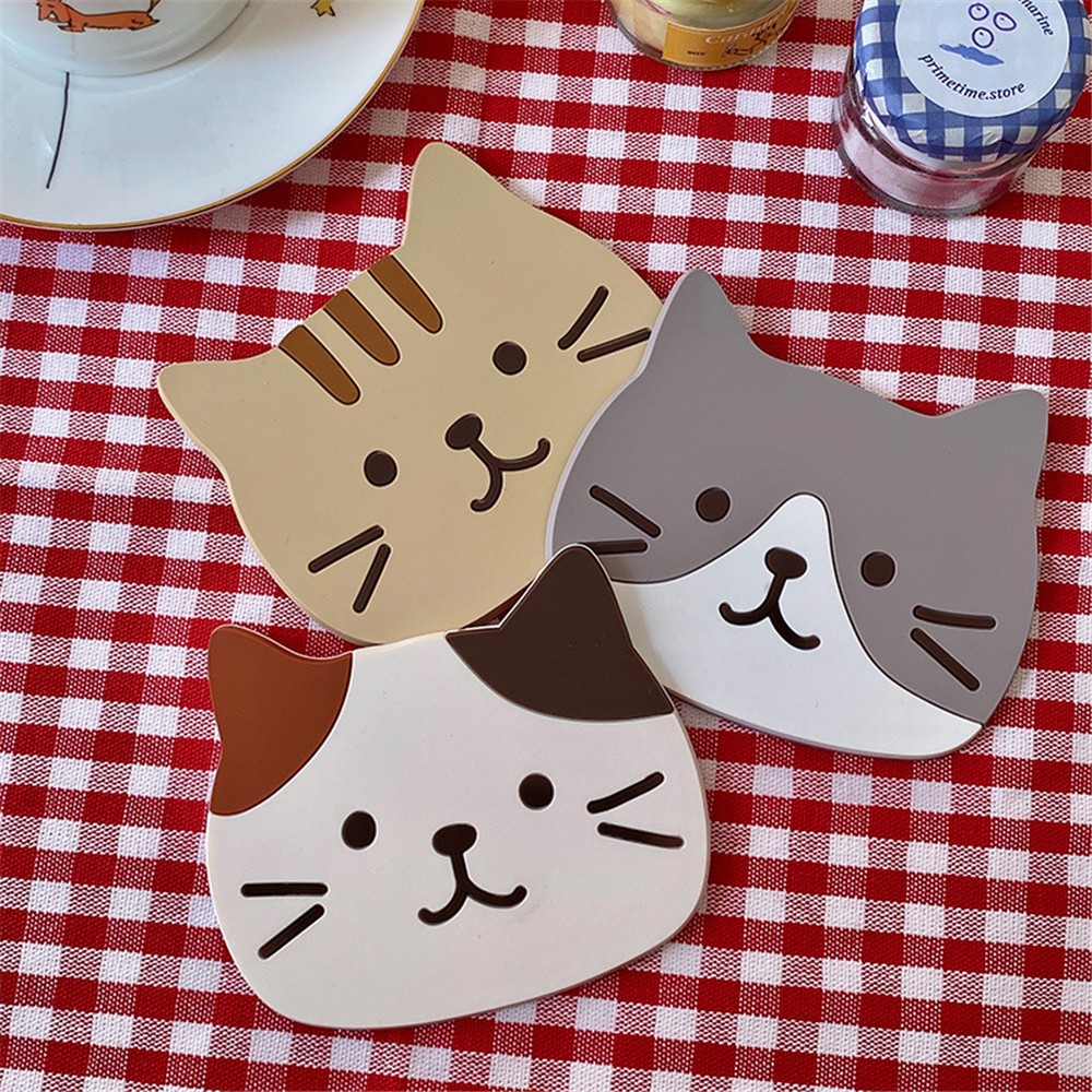 【COD Tangding】Silicone Cat PVC Insulation Non-slip Thick Cup Mat Table ware Mat Placemats Coasters