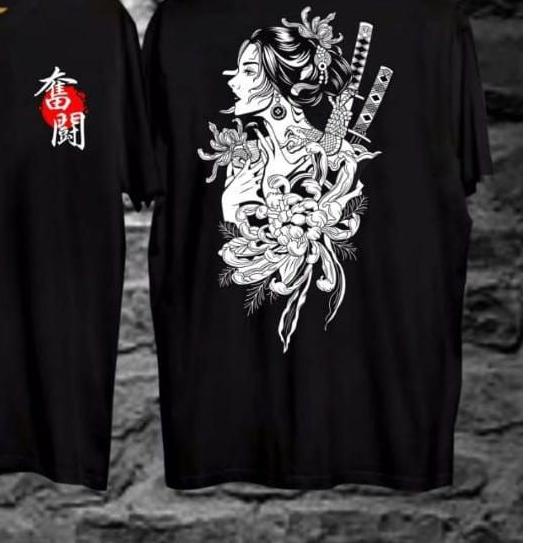 ◘ KAOS PRIA SAMURAI JEPANG / KAOS GESHIA JEPANG / BAJU KAOS JEPANG / BAJU KAOS DISTRO PRIA HITAM KAO