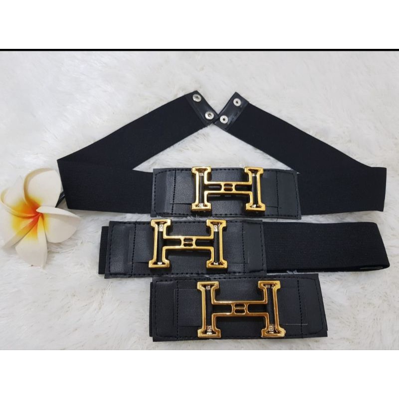 BELT KEPALA EMAS / SILVER CC. HS. V. CG. KARET HITAM ELASTIS IKAT PINGGANG WANITA