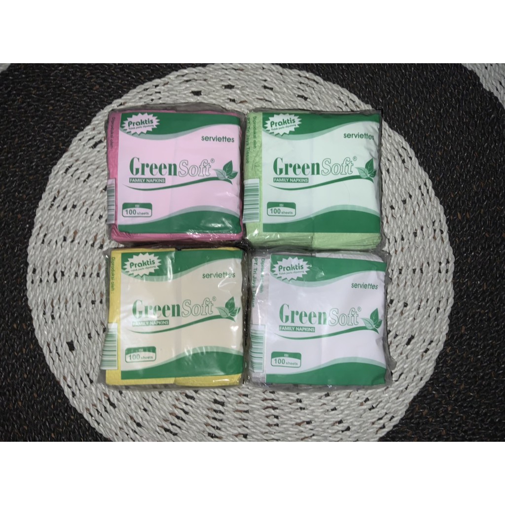 Tisu Makan Potong Lipat Tissue Green Soft Napkin Isi 100 Sheets Tisue Belah - Tissu Grosir Ecer