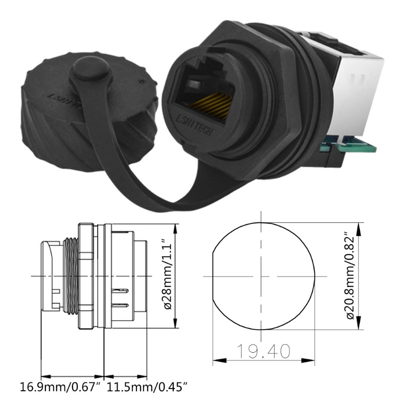 Btsg RJ45 Ethernet Connector Plastik Cat5e Male to Female Industri Tahan Air Kecepatan Tinggi Sealed Plug Socket Panel Moun