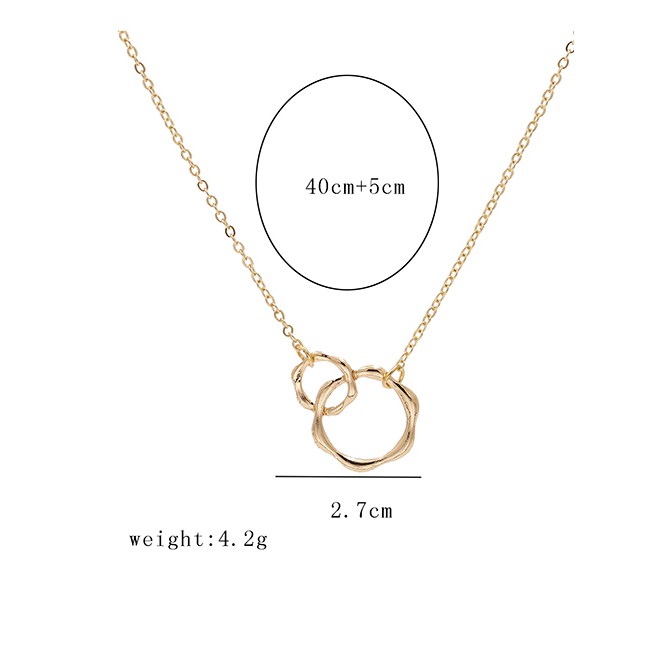 LRC Kalung Wanita Fashion Golden Geometric Two-chain Hollow Alloy Necklace K43576