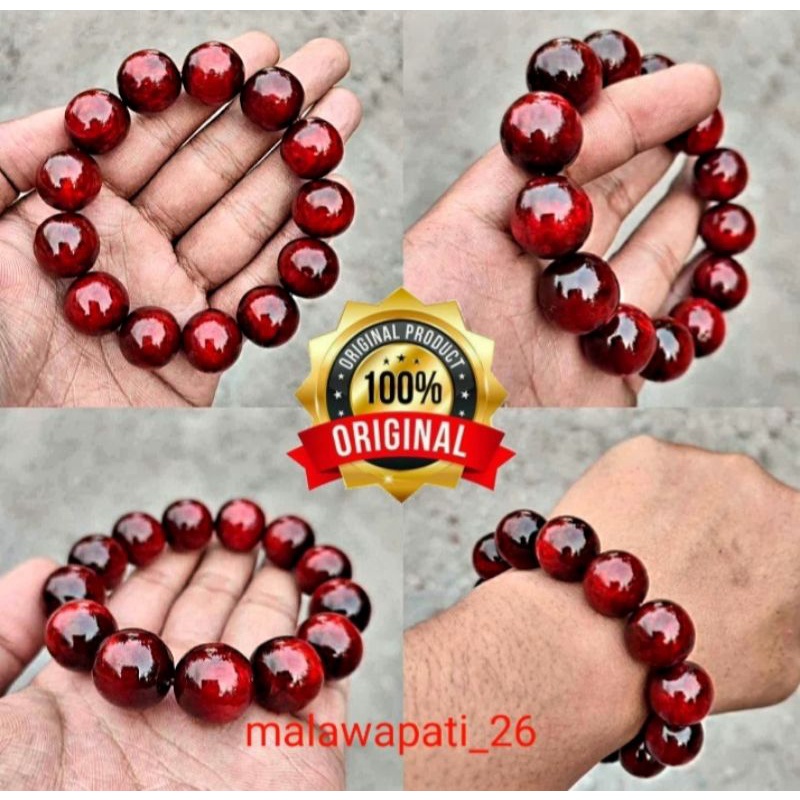 GELANG AKAR BAHAR MERAH DELIMA BUTIRAN 16mm / YUSER / GELANG AKAR BAHAR ASLI / GELANG KESEHATAN