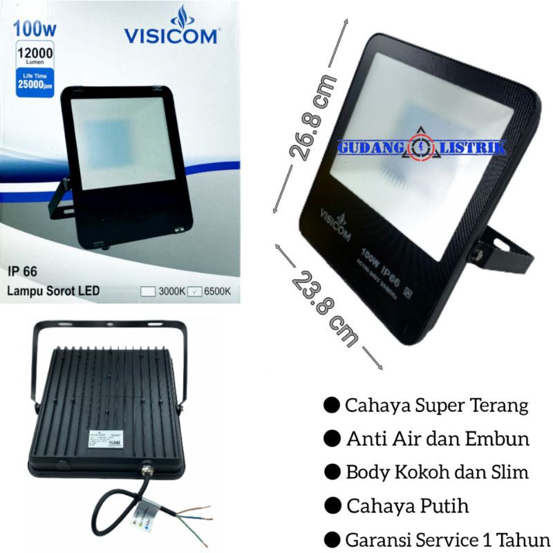 Lampu Sorot Tembak Led 100 Watt IP66 VISICOM MK2007 Garansi