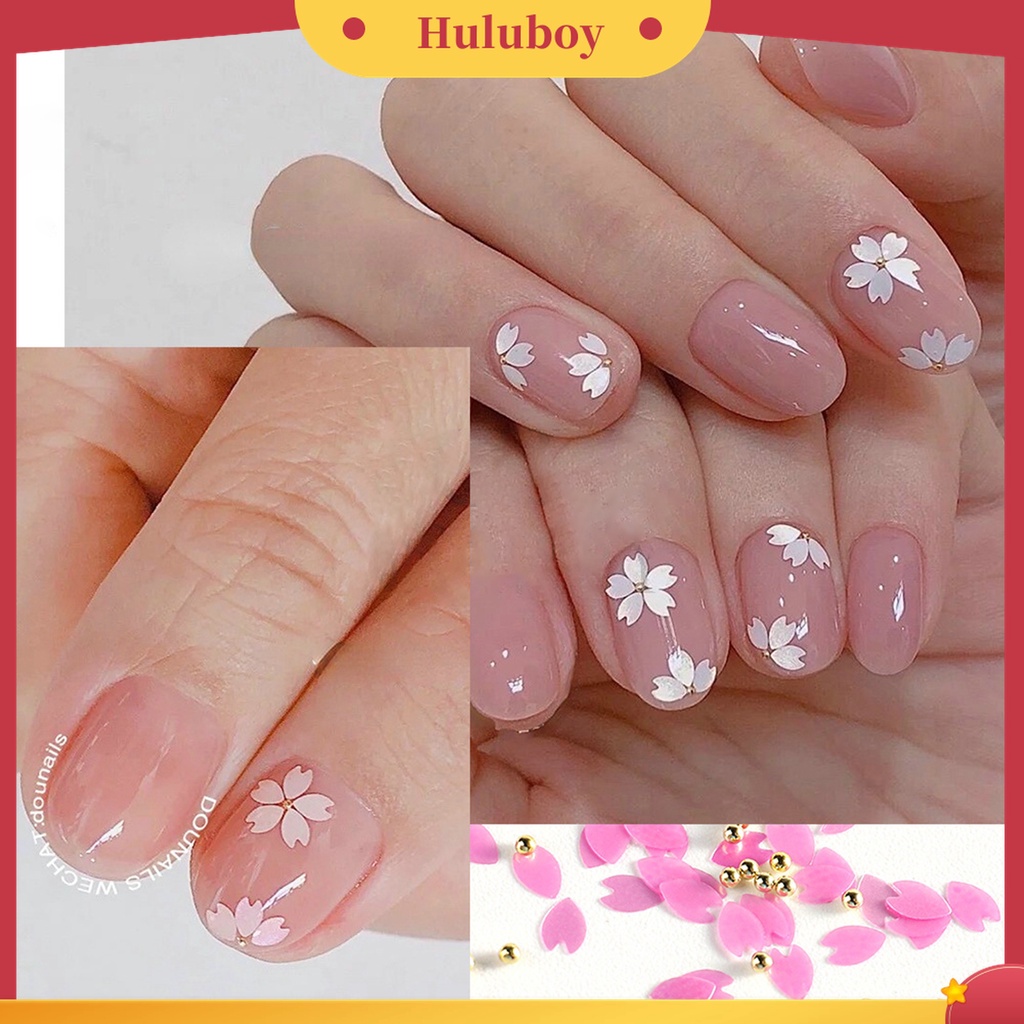 Huluboy Huluboy♡ 1 Kotak Daun Bunga Sakura Bahan Resin Tahan Air Untuk Dekorasi Nail Art