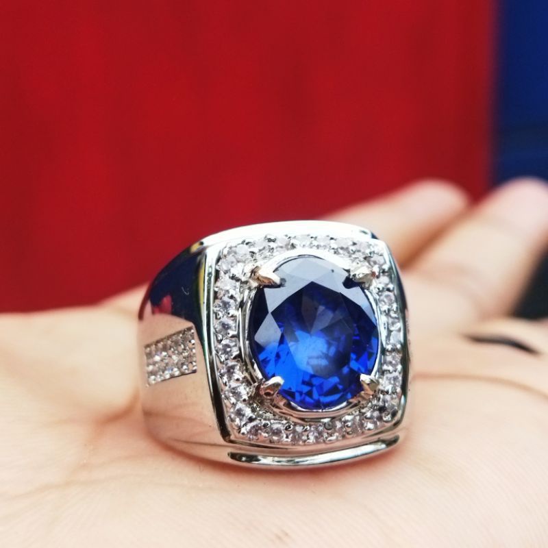 Batu cincin Blue safir Oval Cutting