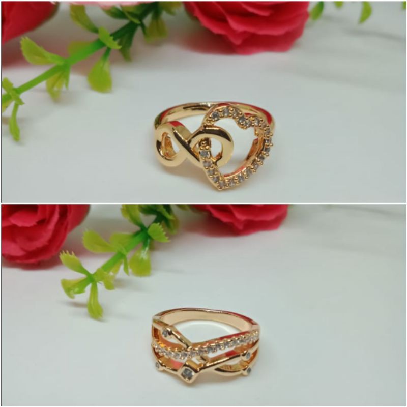 Fourfashion Cincin Dewasa Xuping Love &amp; Gelombang Permata Kekinian HH038