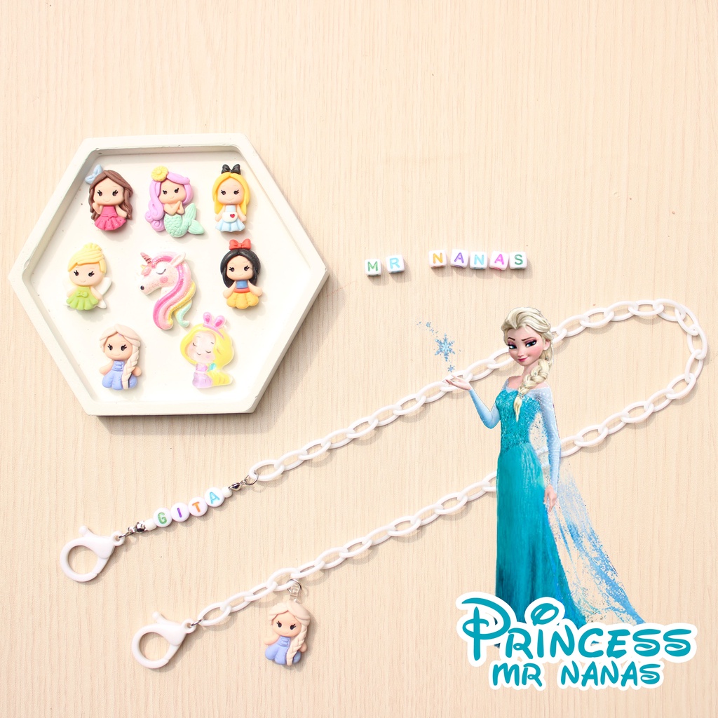 Rantai Tali Masker FREE BONEKA dan NAMA Princess Lucu Strap Masker Anak Cewe Anak Perempuan Mr Nanas