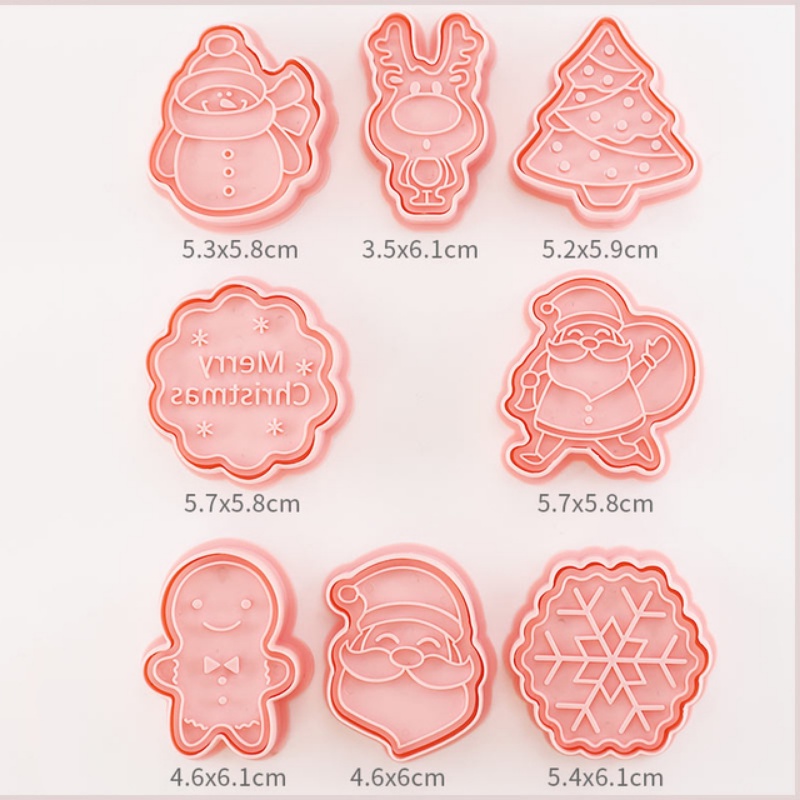 8pcs / Set Cetakan Biskuit / Kue / Dessert Bentuk Kartun Santa Claus / Rusa 3D Bahan Plastik Untuk Pesta Natal