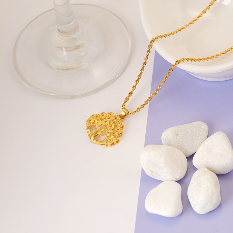 Liontin Model Open Screen Desain Pohon Merak Bahan Emas plated 24K Gaya Retro Untuk Wanita