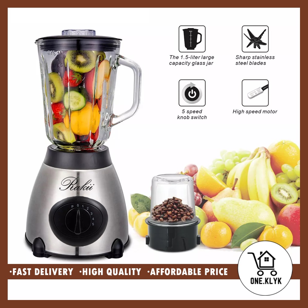 Blender Juicer Gelas Kaca Premium 2 in 1 | Blender Stainless Gelas Kaca Blender Juicer Hitam