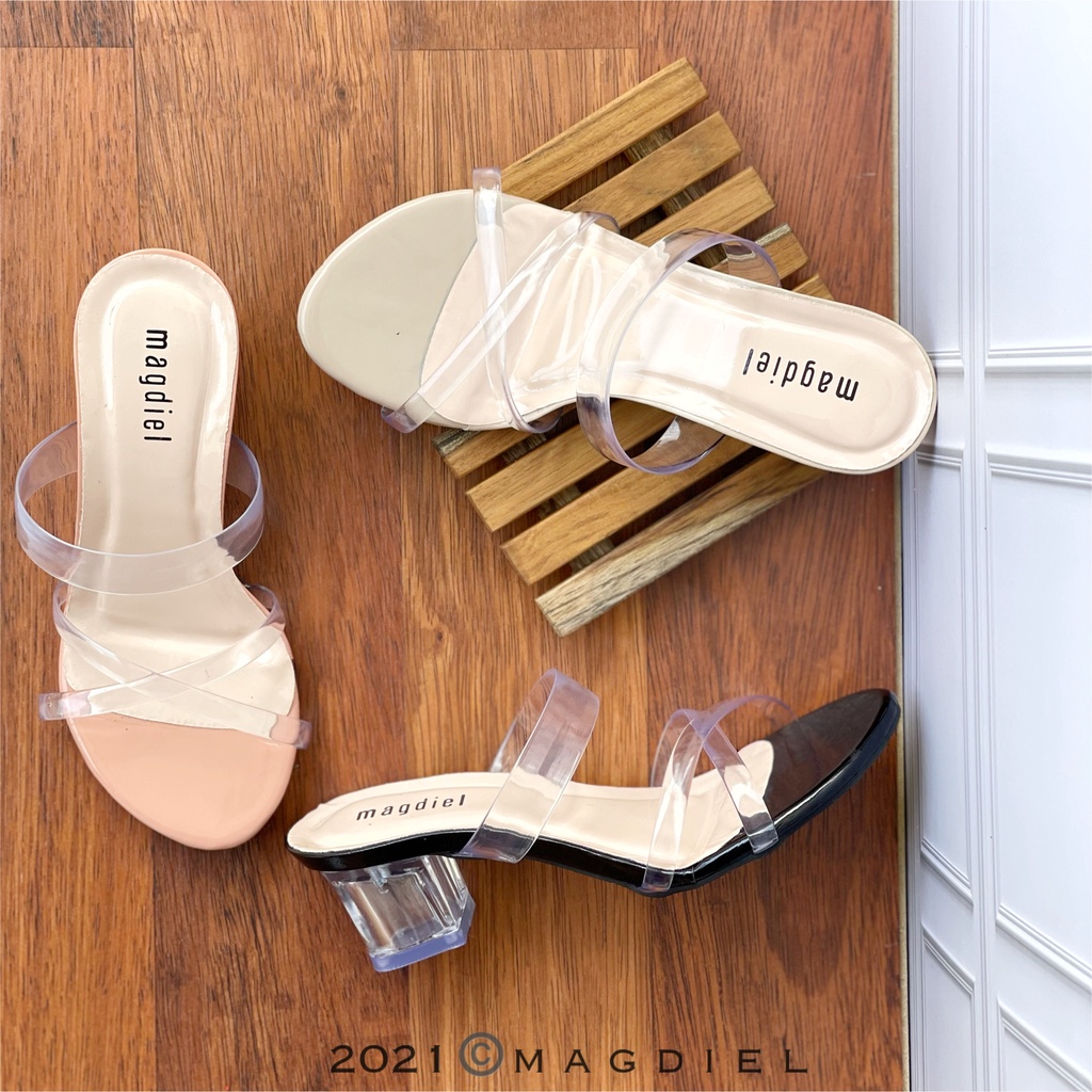 Magdiel - Heels Kaca Strip Jelly / Sandal Wanita Hak Kaca 5CM