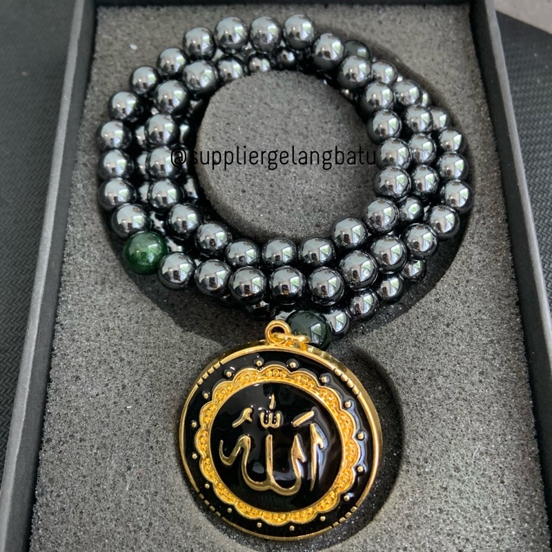 PREMIUM GANNAMYONG ALLAH Tasbih 99butir blustin black jade aceh sertifikat brosur