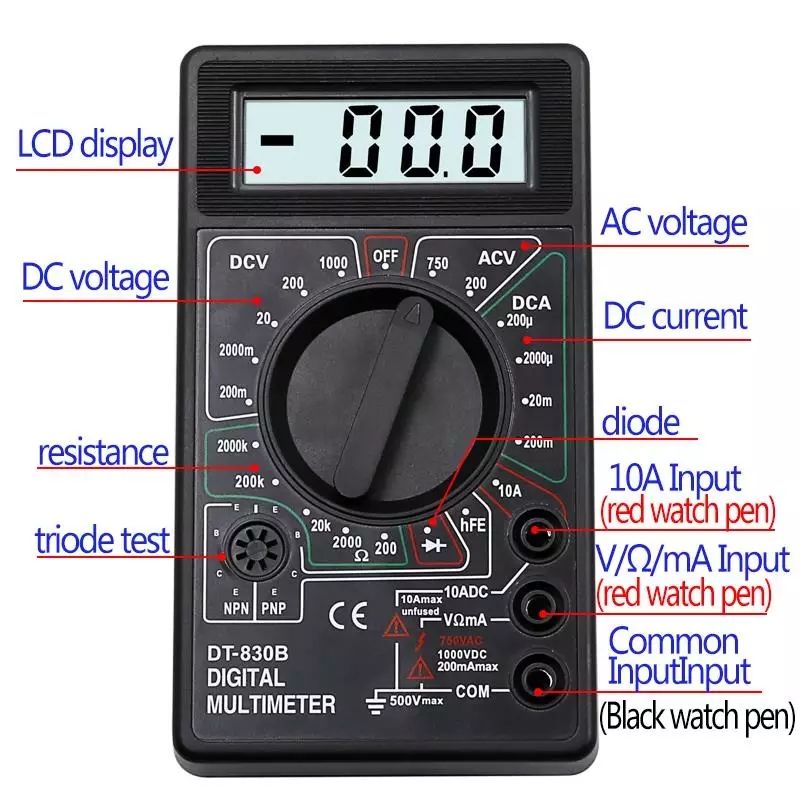 AC/DC LCD Digital Multimeter Pengukur Tegangan Volt Amper Ohm Tester Meter Digital