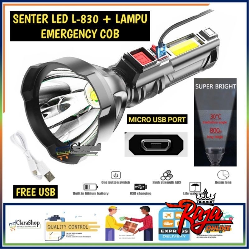 L830 - senter COB USB/lampu senter charging 4 in 1