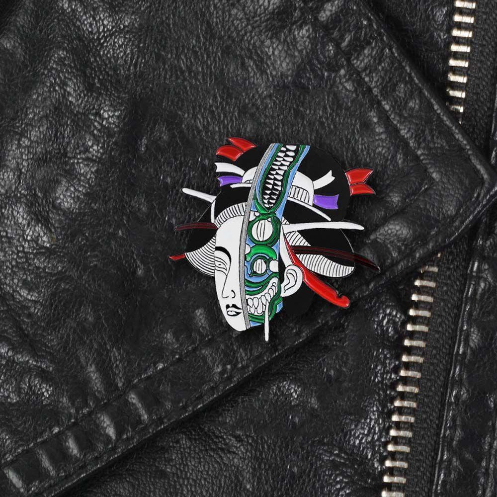 Mxbeauty Geisha Bros Ransel Etnik Wanita Jepang Geisha Woman Skeleton Mask Badge Pin Enamel Pin