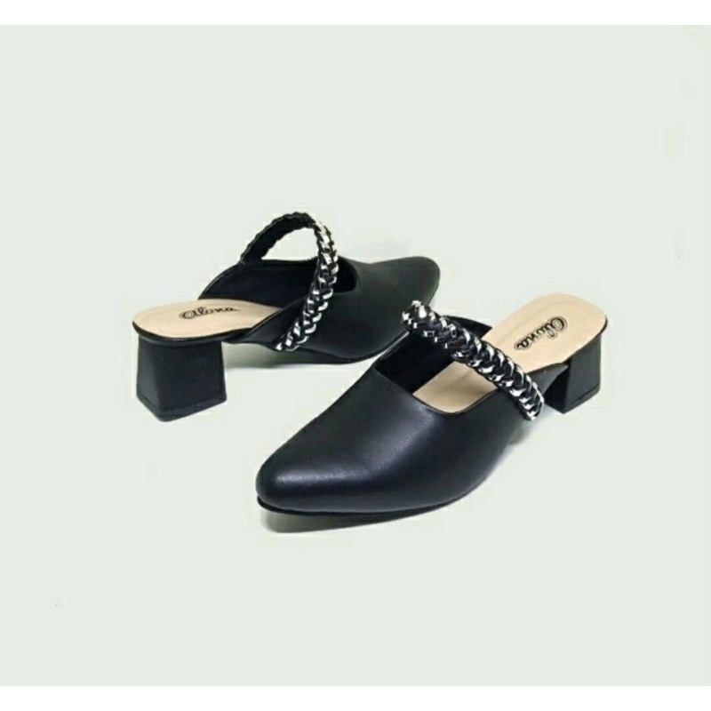 Original, Higheels Alonaid-119 Big Size 41-45 Slop Bustong Wanita Ukuran JUMBO Sandal Cewek Pesta Ukuran Besar Kulit Krem, 44