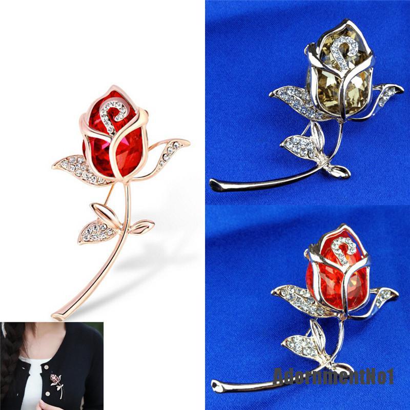 (Adornmentno1) Pin Bros Bunga Mawar Hiasan Kristal + Berlian Imitasi Elegan