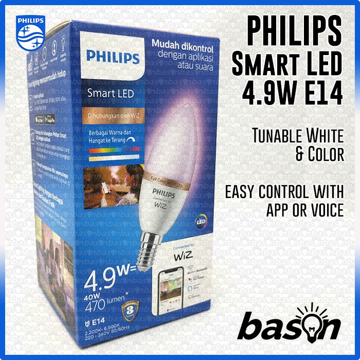 PHILIPS Smart WiFi BLE E14 4.9W RGB CRI90 ~ Dimmable via WiZ Connected