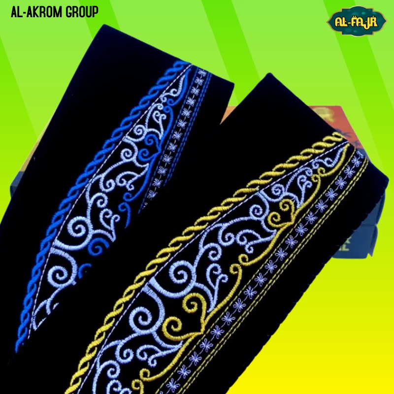 Peci Songkok Kopiah Hitam Motif Bordir Batik Biru Murah untuk Anak dan Dewasa