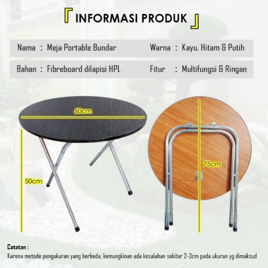 Meja Lipat Model Bulat HPL Cafe Table Makan Serbaguna Dekorasi Rumah