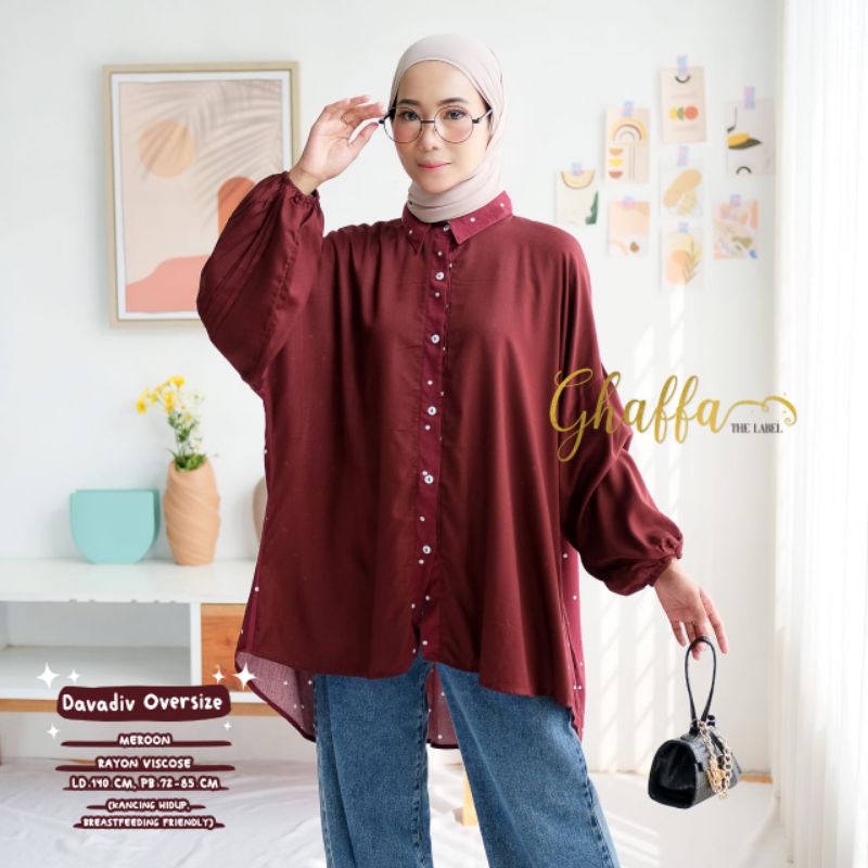 Blouse motif muslimah kekinian Davadiv blouse by ghaffa the label