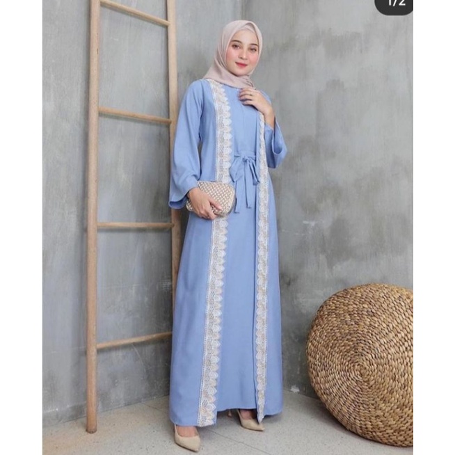 TRAND Gamis Lebaran 2022 Gamis Muslim Remaja wanita Dewasa Size S M L XL XXL Syari Renda Putih Gamis