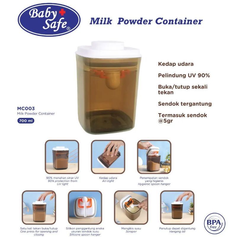 Baby Safe Premium Milk Powder Container MC003 700ml / Babysafe Kotak Wadah Penyimpanan Susu Multi Fungsi