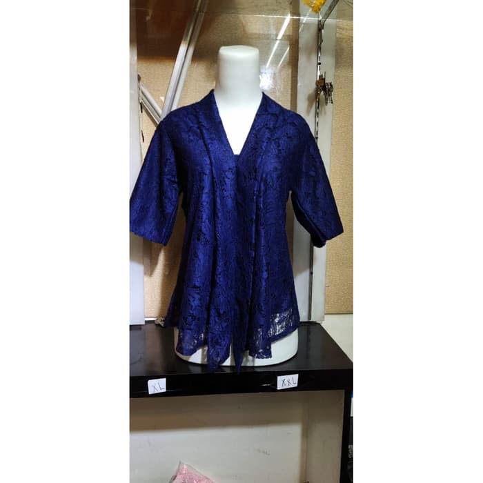 Kebaya Atasan Floy Brukat Modern Lengan Pendek Warna Navy