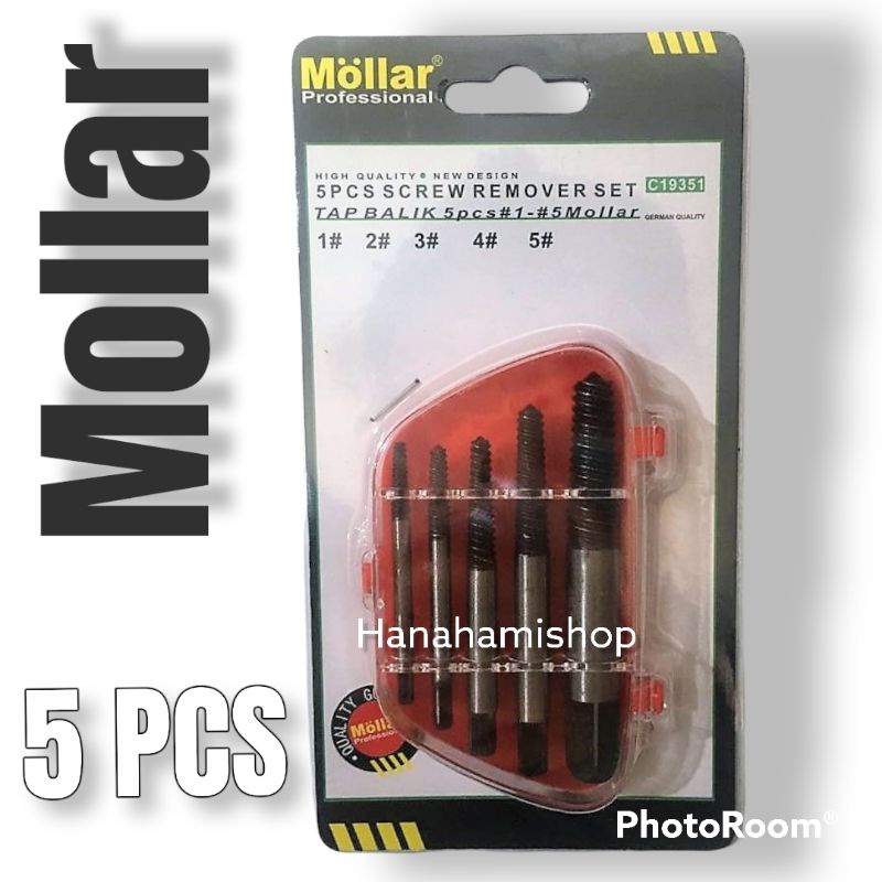 Mollar Tab Balik 5pcs Screw Extractor Set Pembuka Baut Patah