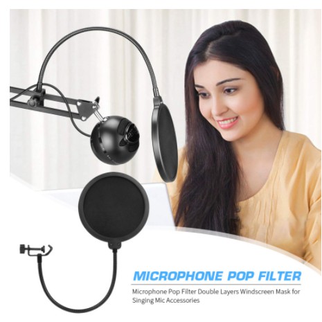 ⭐ready⭐ Dua lapisan Mic Pop Filter Studio Microphone WindScreen