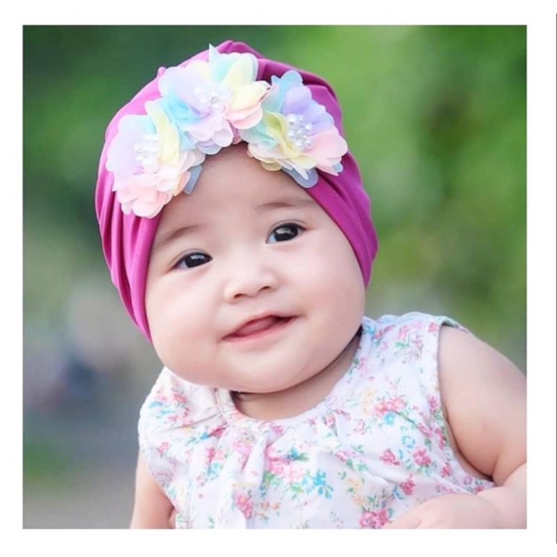 GASYIL Turban Bayi Bunga Frill Rainbow / Ciput Anak Perempuan / Turban bayi perempuan / Ciput Bayi /