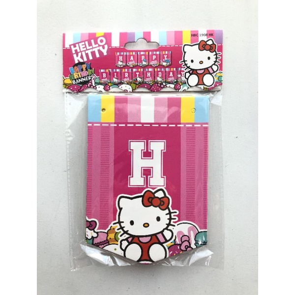 Banner Happy Birthday Hello Kitty/ Rangkaian Ultah Helo Kity/ Bunting Flag Ulang Tahun Anak/ Dekorasi Pesta/ Dekor Acara