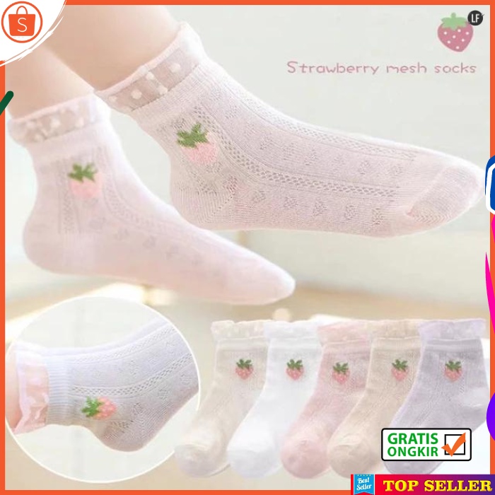 KAOS KAKI ANAK BAYI CEWEK KOREA KEKINIAN MOTIF BUAH STRAWBERRY SOCK BABY PEREMPUAN USIA 1-3 TAHUN KK9