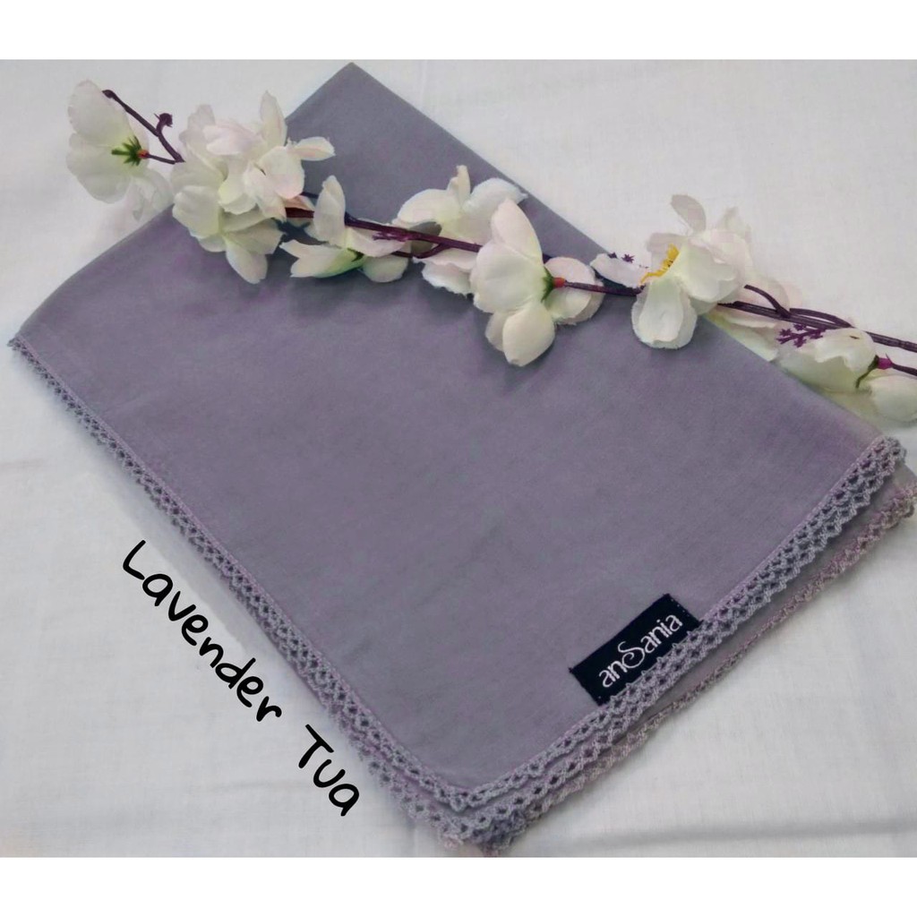 Kerudung Segiempat Bella Crochet Ansania PollyCotton Jilbab Bella Butik Hijab Segi Empat Rumah Hija'b-LAVENDER TUA