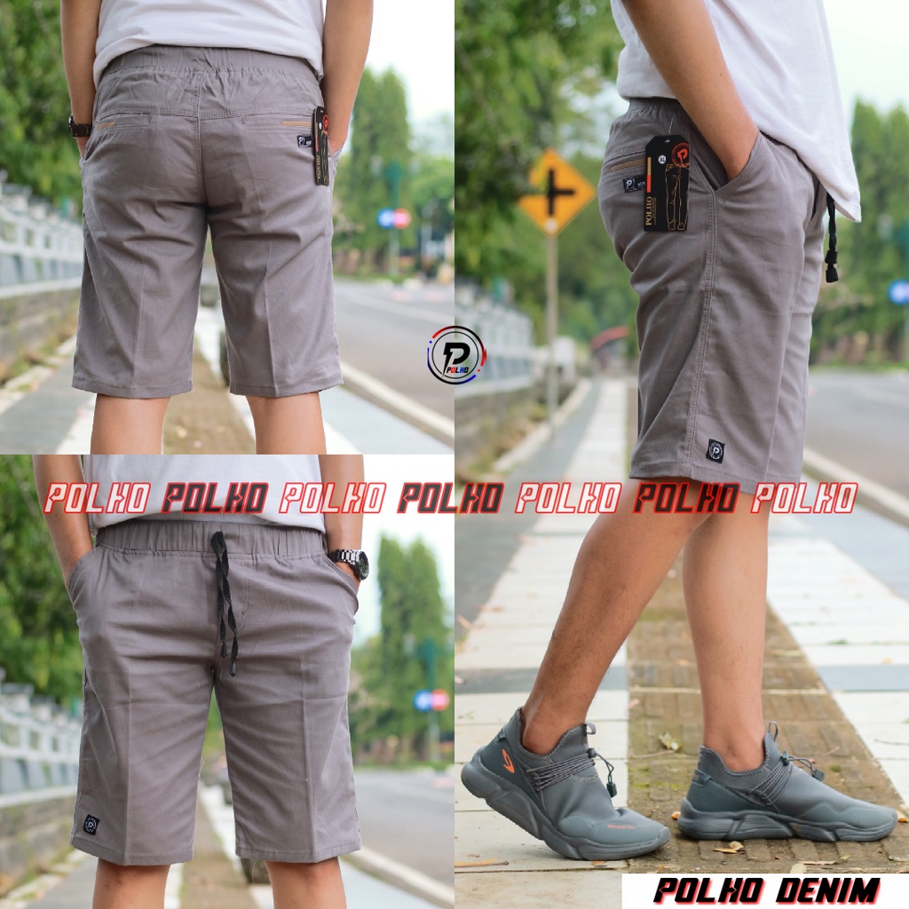 Celana Chino Pendek Pria Pinggang Karet 27-44 Original POLHO