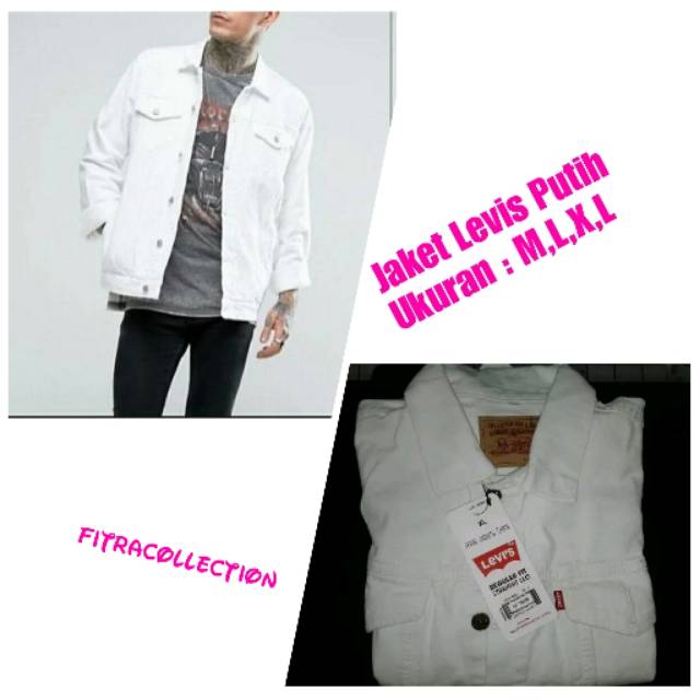 Jaket Levis Pria Putih  Jaket Lengan Panjang  Jaket Pria  Fashion Pria