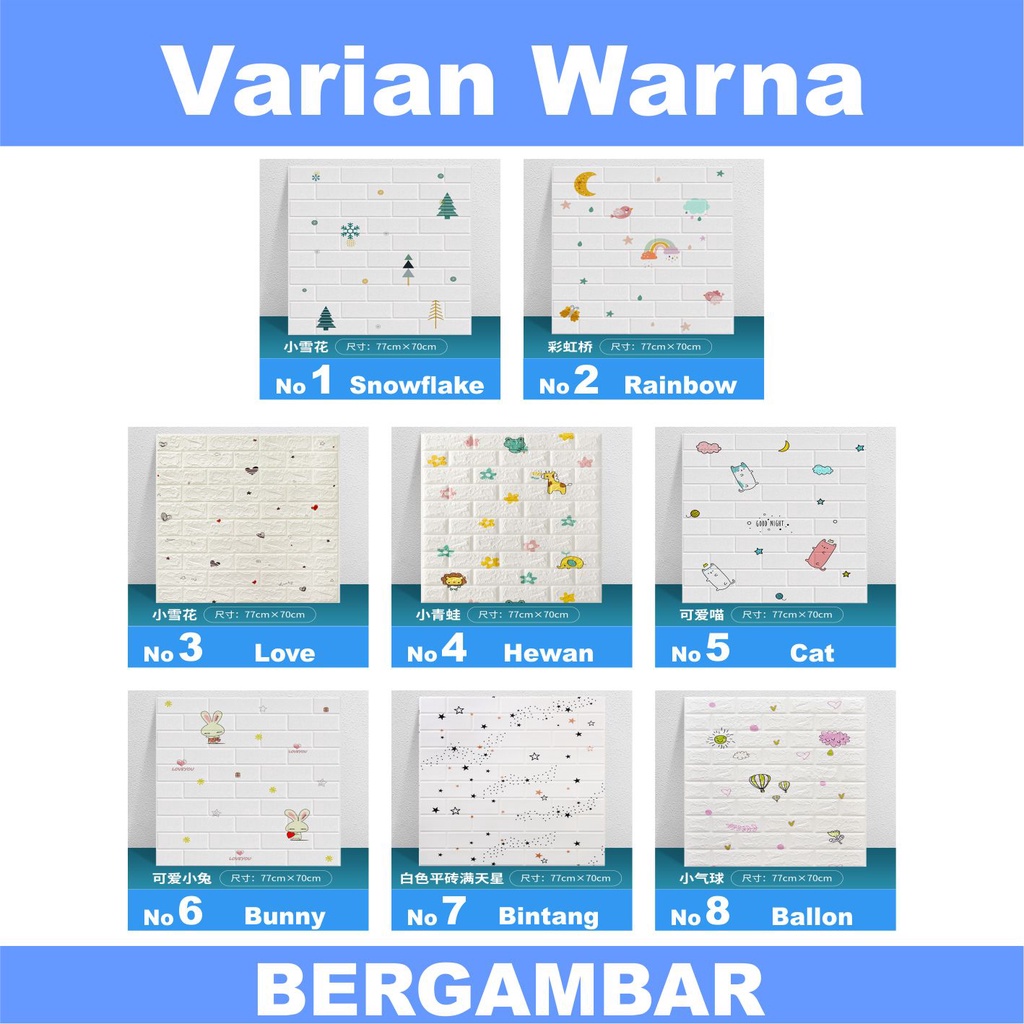 Gobra ♕ PA047 Wallpaper Dinding Foam 3D Motif Batu Bata Batik Gambar Anak Dekorasi Sticker Murah Import