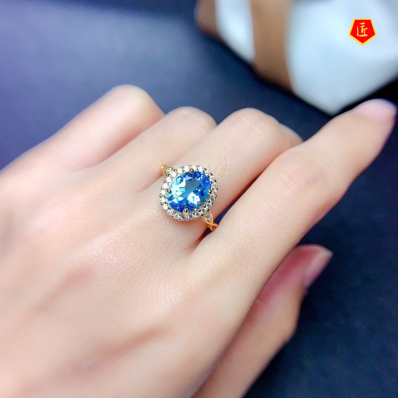 [Ready Stock]Simple Fashion Gold Natural Blue Topaz Ring