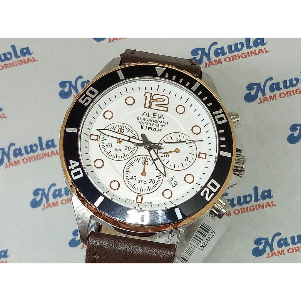 Alba AT3912X1 Chronograph Brown Leather Strap - Jam Tangan Pria AT3912