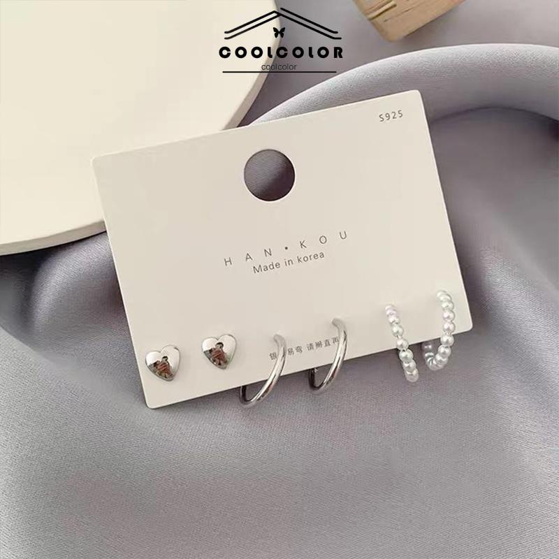 

COD 3 Pasang Niche Design Love Pearl Earrings High-end Light Luxury Temperament Personality Earrings- cl